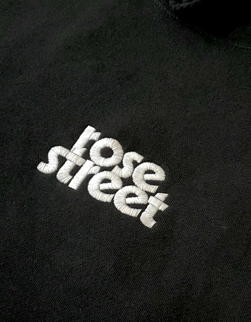 Rose Street Emb Stacked Logo Hoodie: White/Black