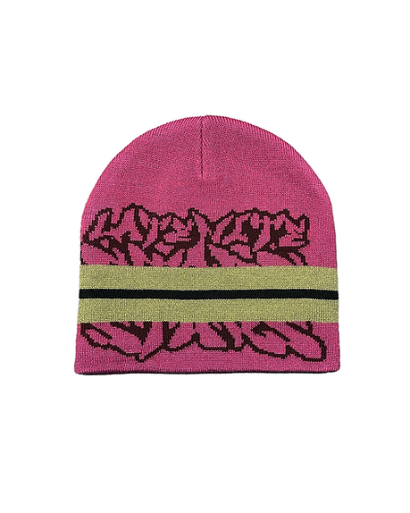 Late Nite Stars Striped Logo Beanie: Pink