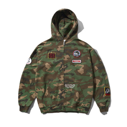 Butter Peanuts Patches Zip-Thru Hood Washed Camo