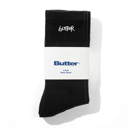 Butter 3-Pack Basic Socks: Black