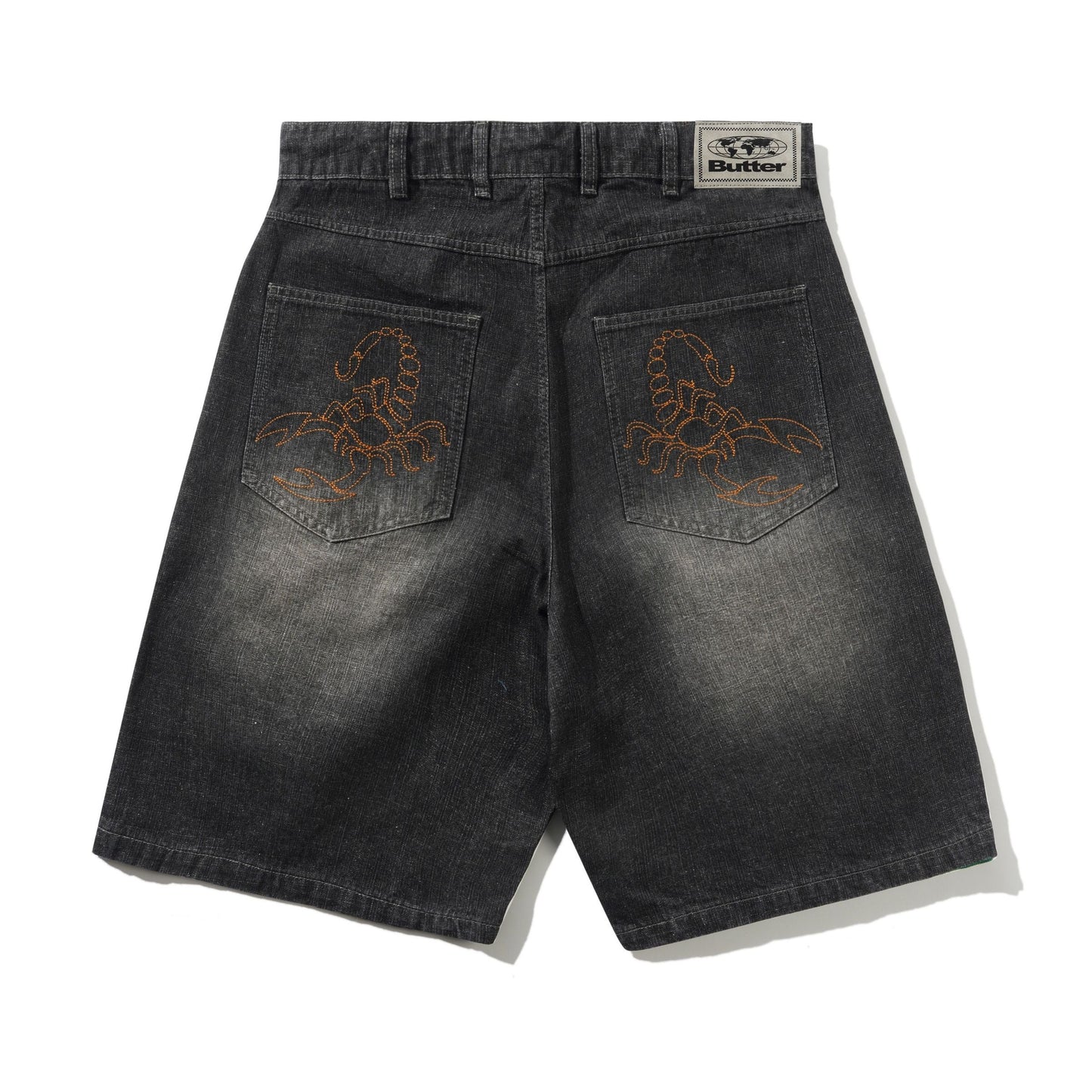 Butter Scorpion Stitch Denim Shorts: Slub Black