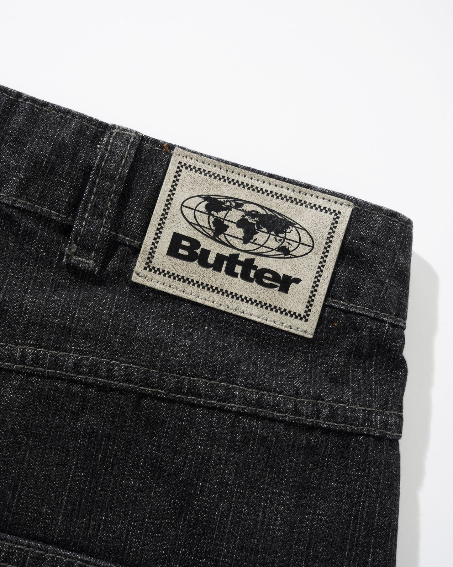 Butter Scorpion Stitch Denim Shorts: Slub Black
