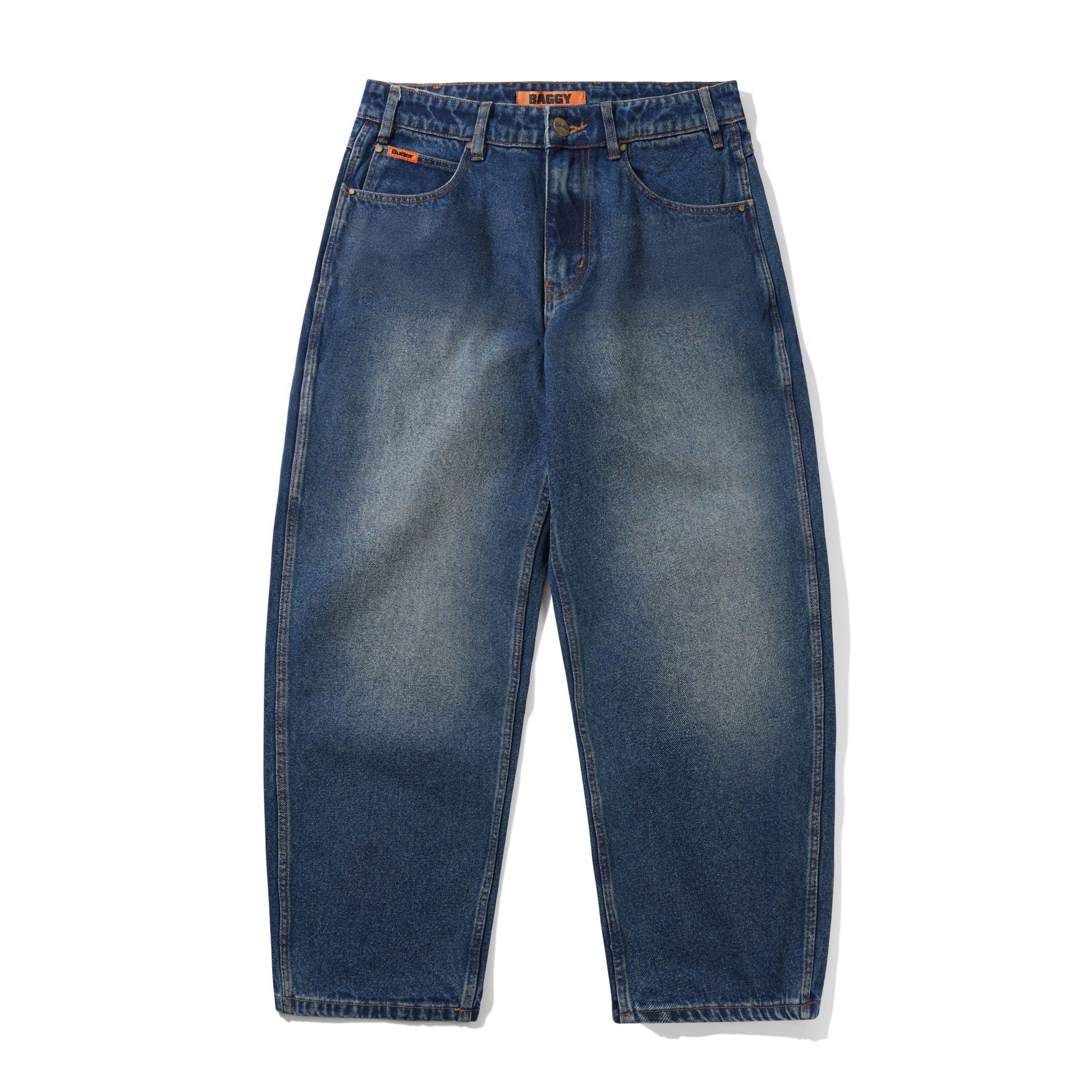 Butter Baggy Denim Jeans: Distressed Indigo