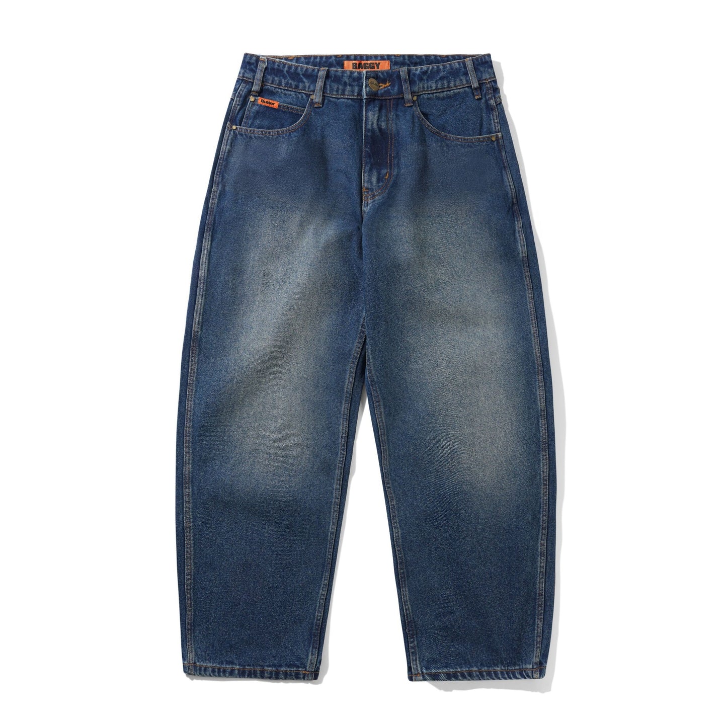 Butter Baggy Denim Jeans: Distressed Indigo