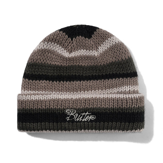 Butter Ombre Stripe Knit Beanie Black
