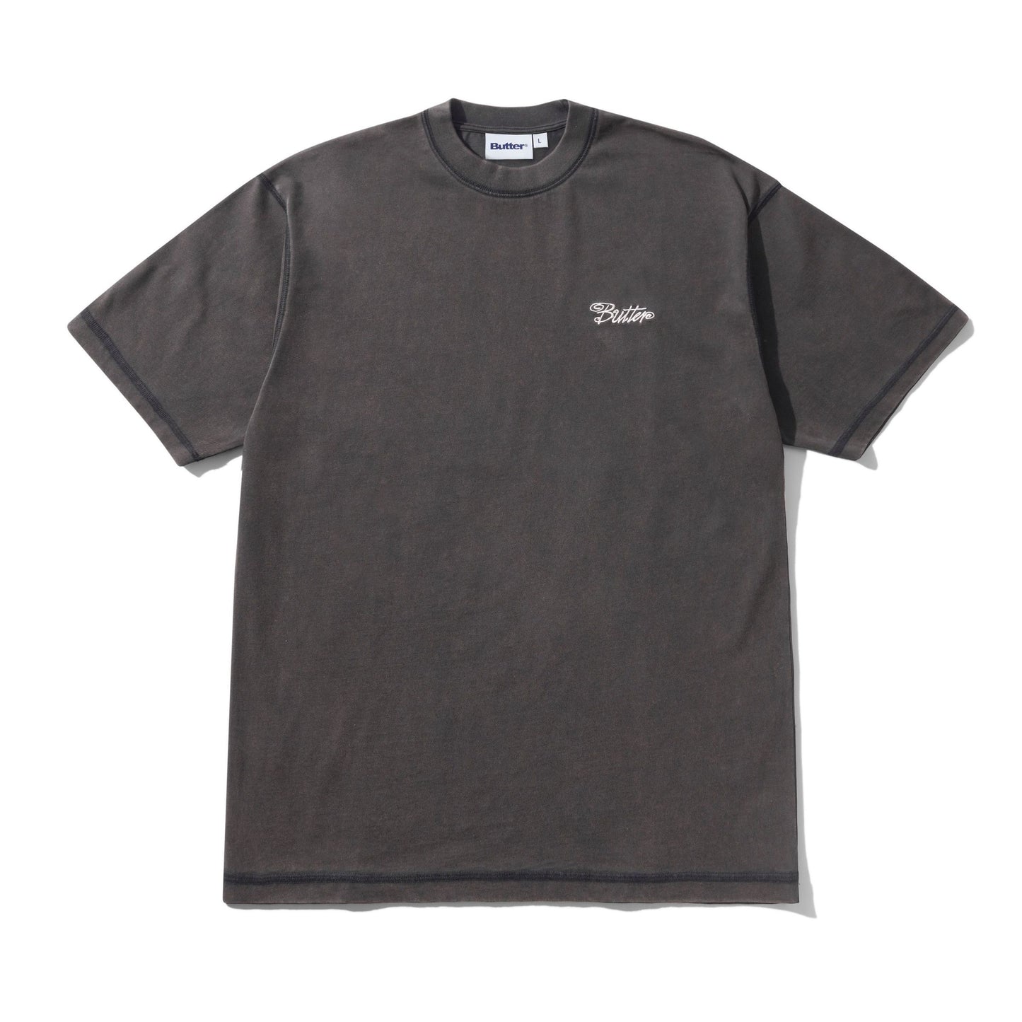 Butter Jive Overlock Stitch Tee: Distressed Black