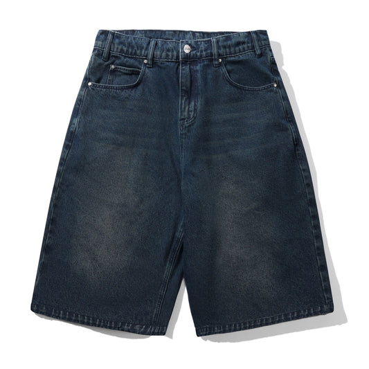 Butter Distressed Big Denim Shorts: Washed Dark Blue