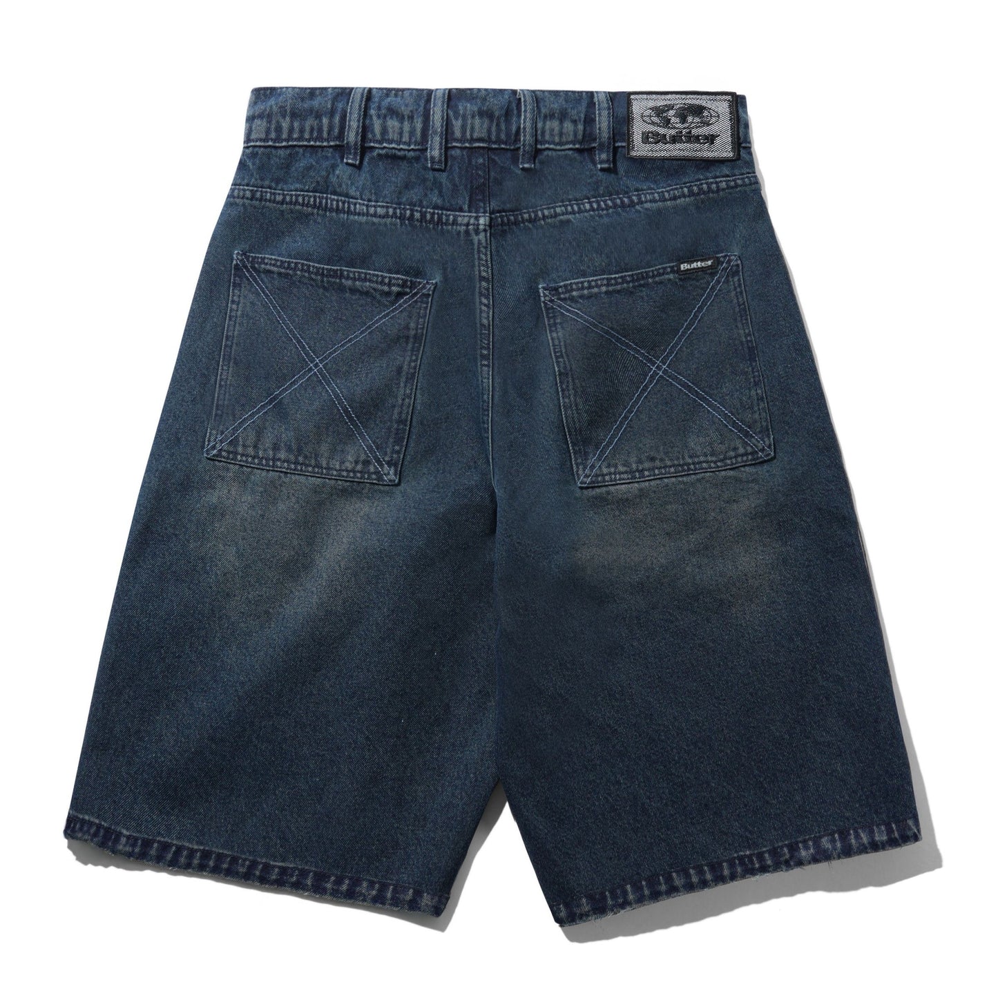 Butter Distressed Big Denim Shorts: Washed Dark Blue