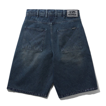 Butter Distressed Big Denim Shorts: Washed Dark Blue