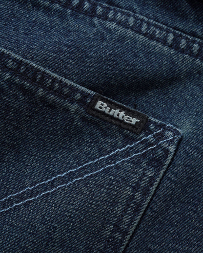 Butter Distressed Big Denim Shorts: Washed Dark Blue