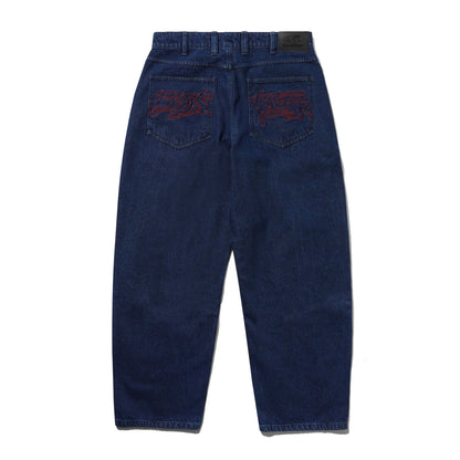 Butter Drummer Baggy Denim Jeans: Raw Dark Indigo