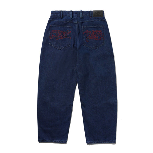 Butter Drummer Baggy Denim Jeans: Raw Dark Indigo