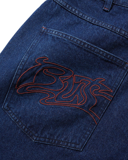 Butter Drummer Baggy Denim Jeans: Raw Dark Indigo