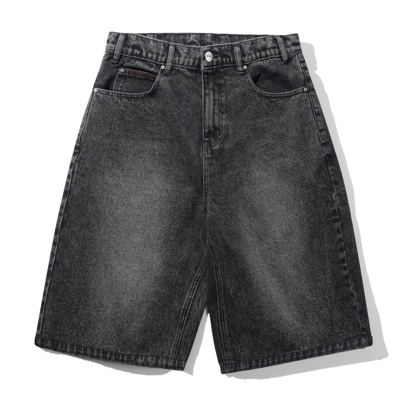 Butter Distressed Big Denim Shorts: Gun Metal