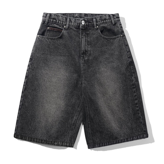 Butter Distressed Big Denim Shorts: Gun Metal