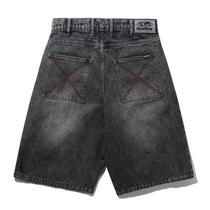 Butter Distressed Big Denim Shorts: Gun Metal