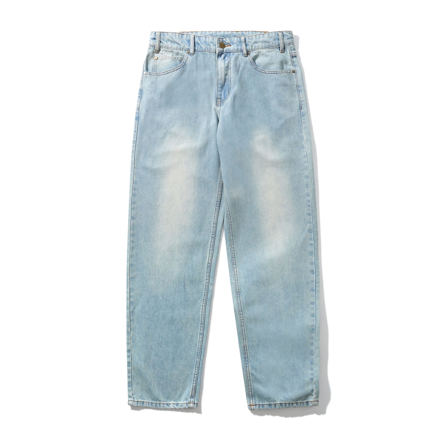 Butter Straight Leg Denim Jeans: Distressed Light Blue