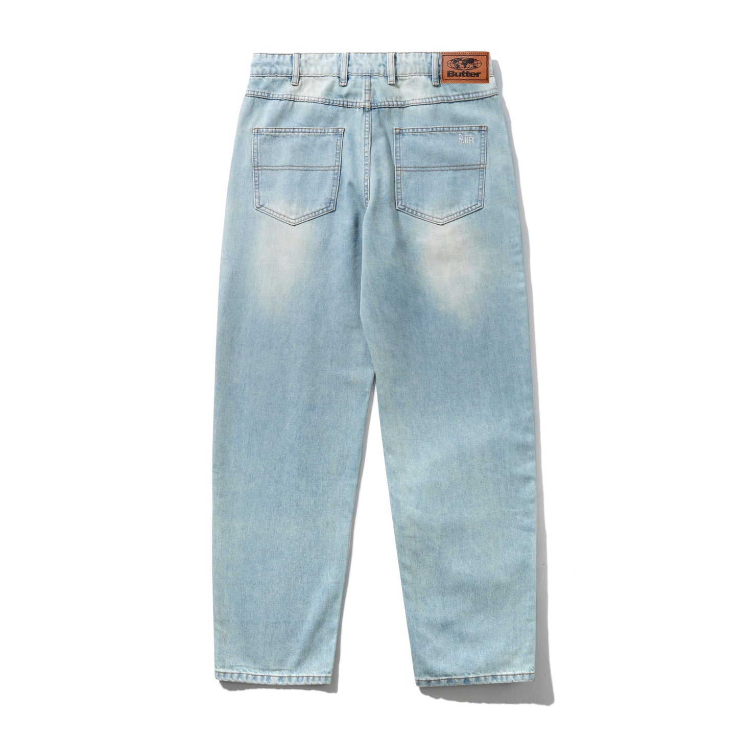 Butter Straight Leg Denim Jeans: Distressed Light Blue