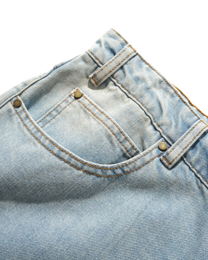 Butter Straight Leg Denim Jeans: Distressed Light Blue