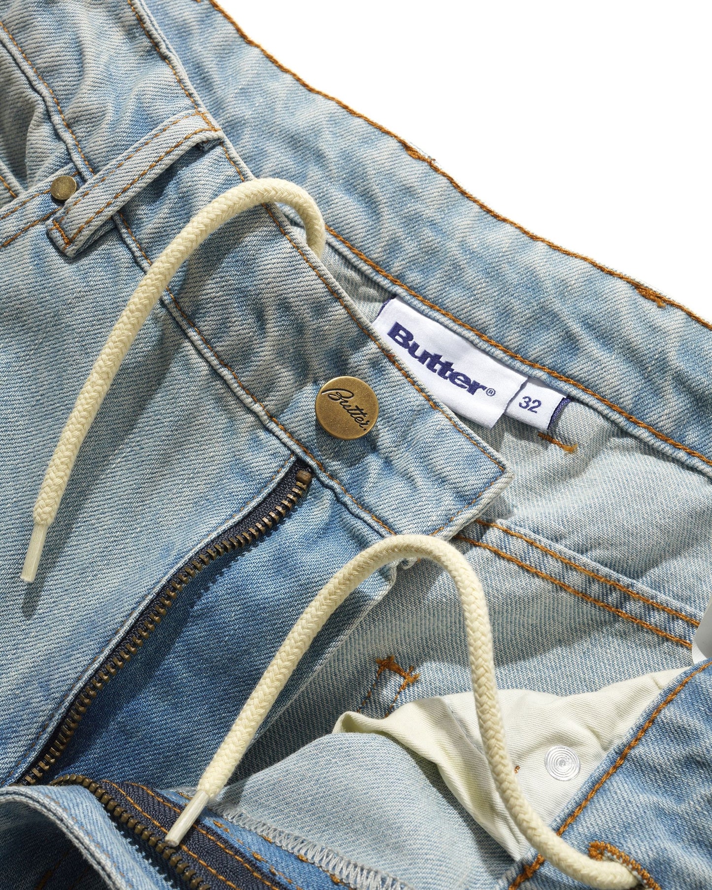 Butter Straight Leg Denim Jeans: Distressed Light Blue