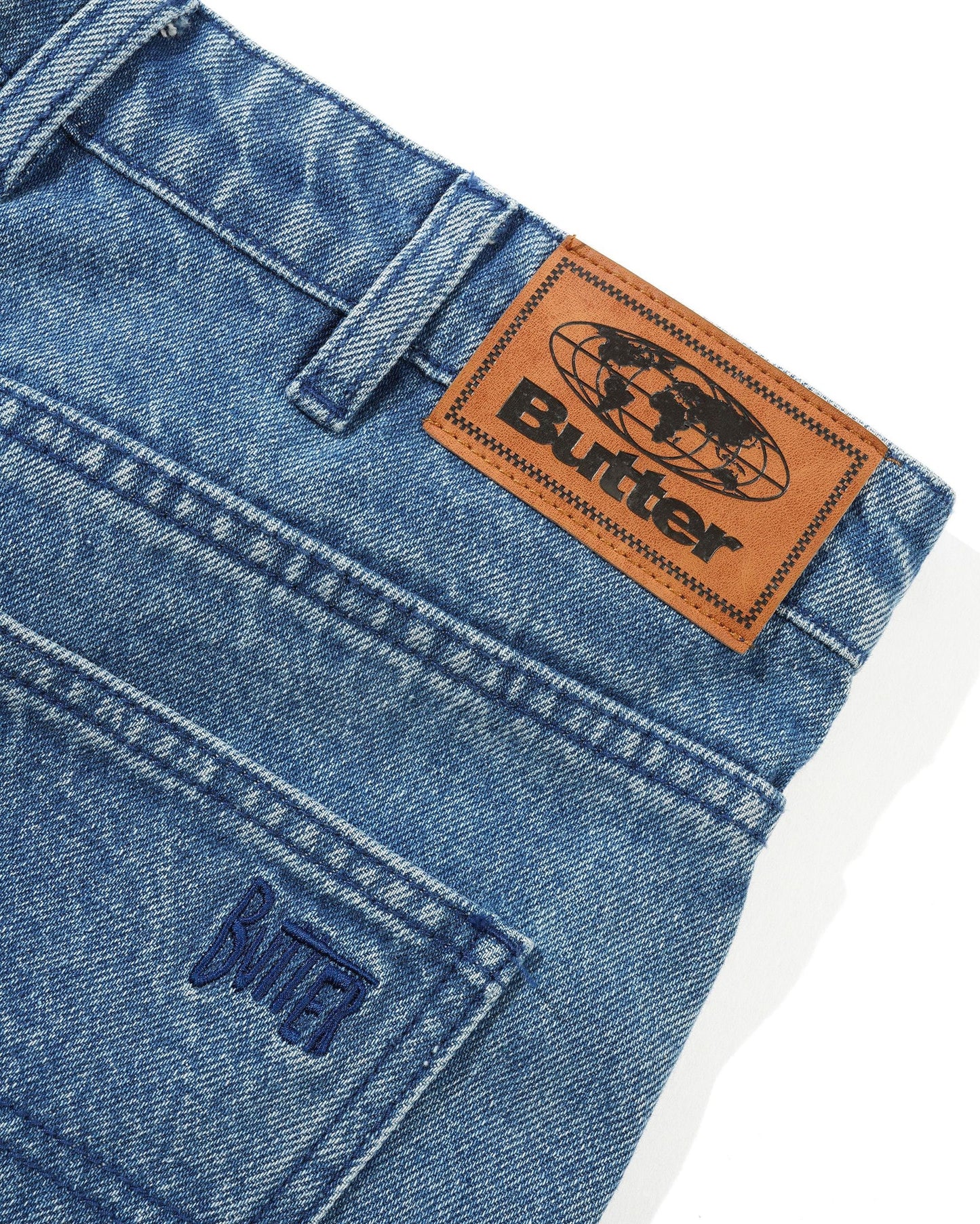 Butter Straight Leg Denim Jeans: Distressed Indigo