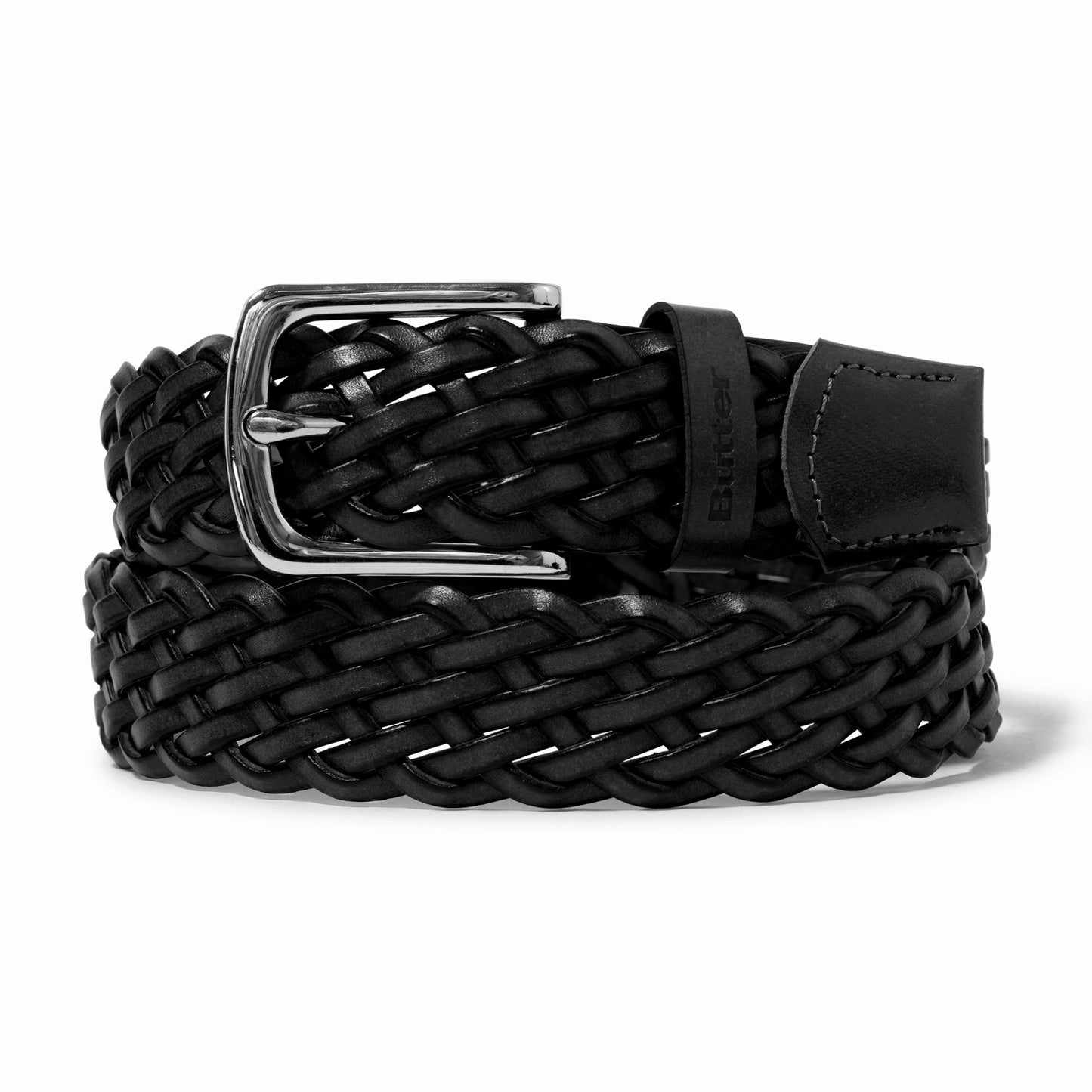 Butter Leather Braided Belt Black