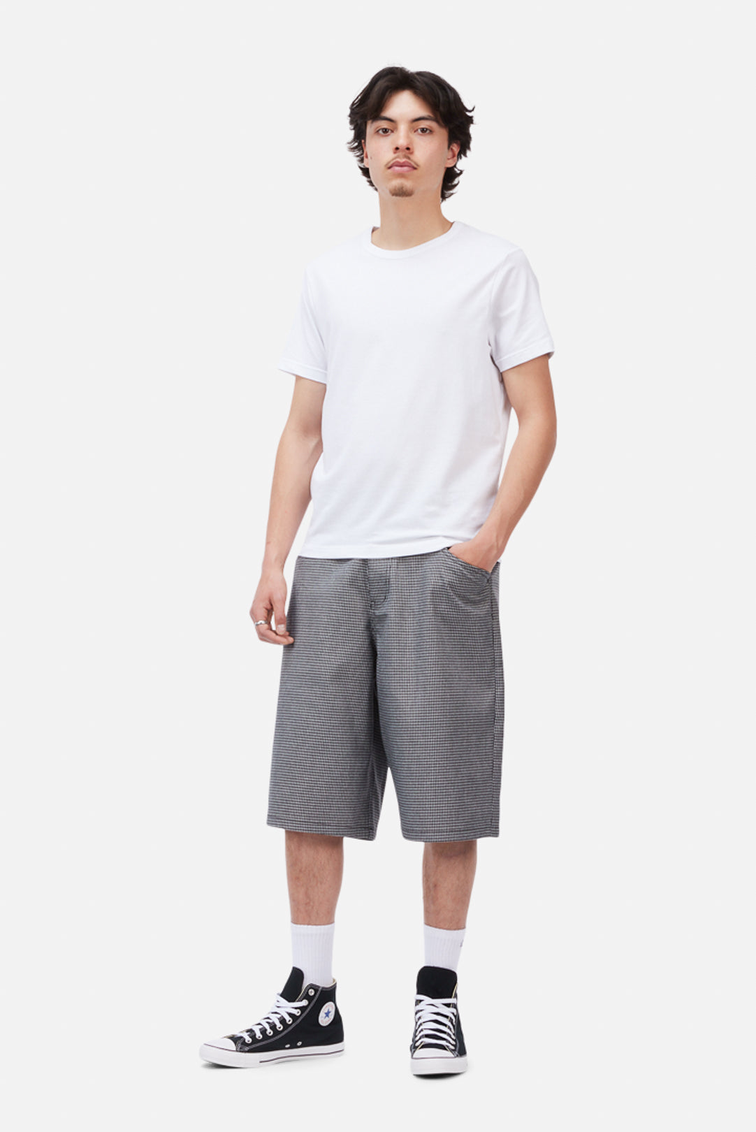 Dime Baggy Houndstooth Shorts Gray