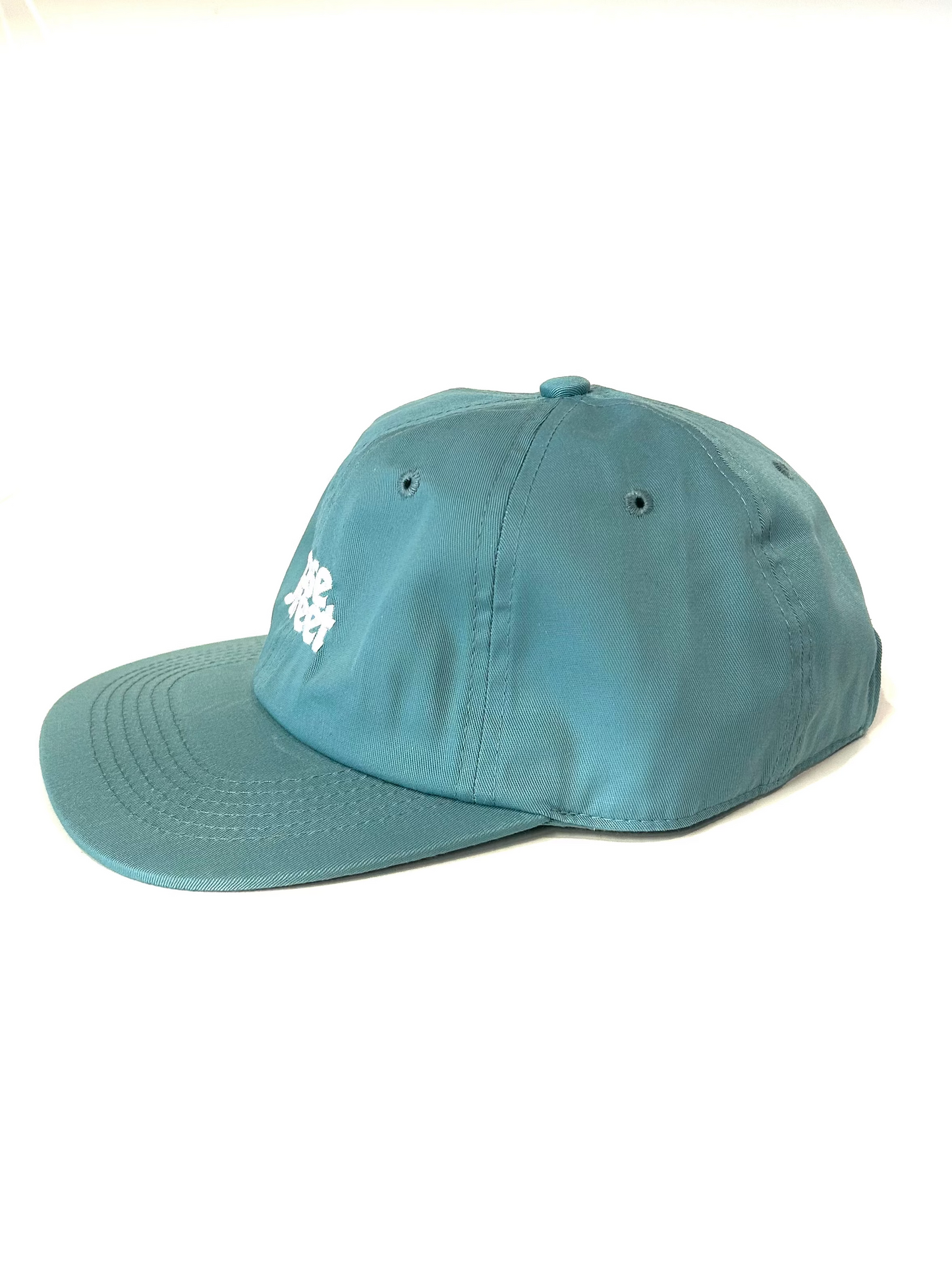 Dark mint cap with a logo on a white background