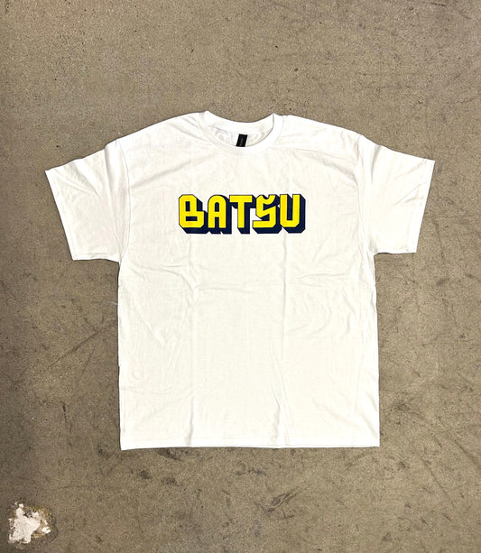 Batsu Curved Yellow/Blue Logo Tee White