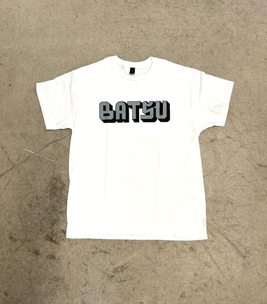 Batsu Curved Gray/Black Logo Tee White