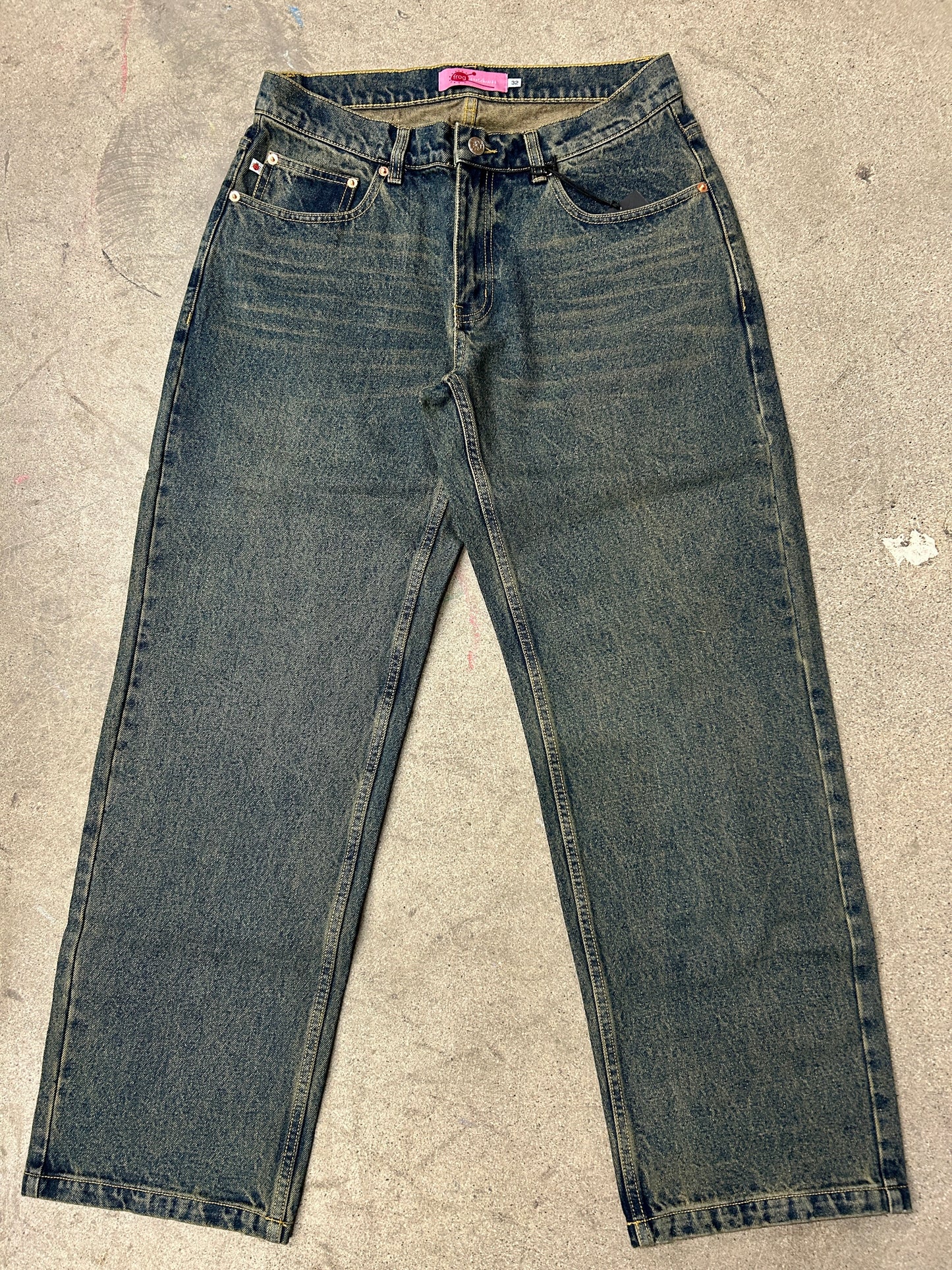 Frog Five Pocket Denim Pants: Green Wash