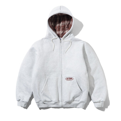Butter Plaid Lined Zip-Thru Hood Ash
