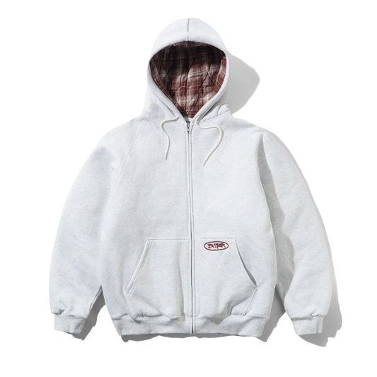Butter Plaid Lined Zip-Thru Hood Ash