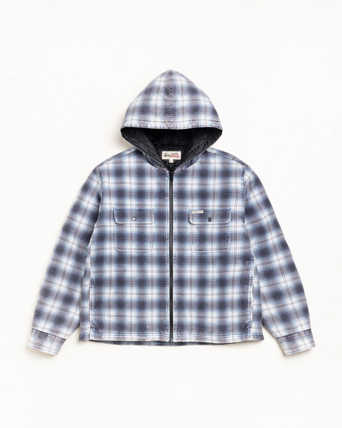 Plaid jacket with a hood on a white background