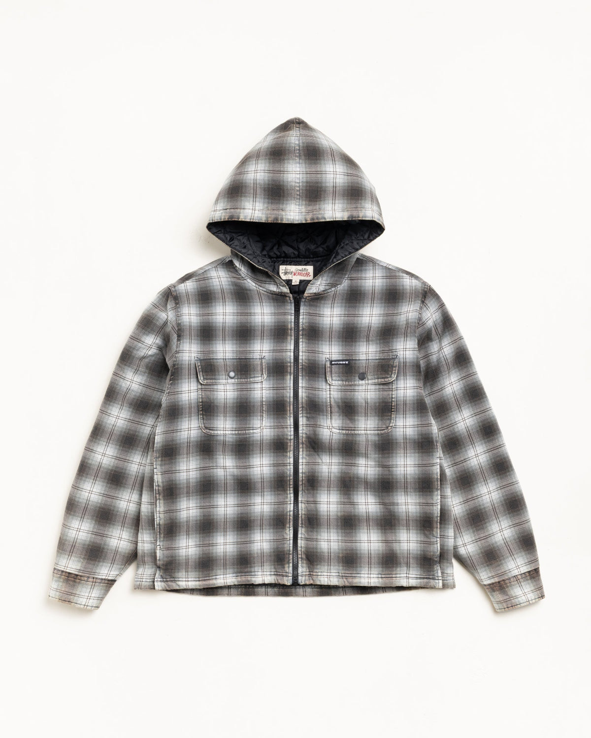 Plaid jacket with a hood on a white background