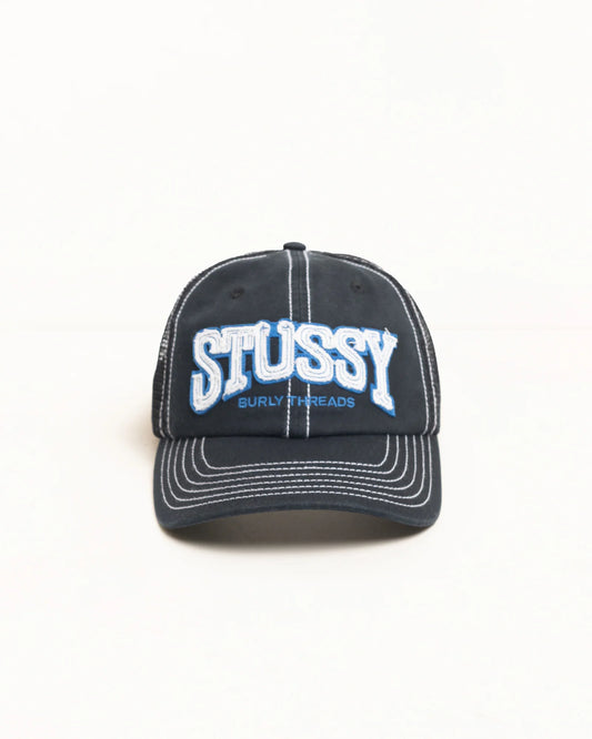 Black cap with 'Stussy' logo on a white background