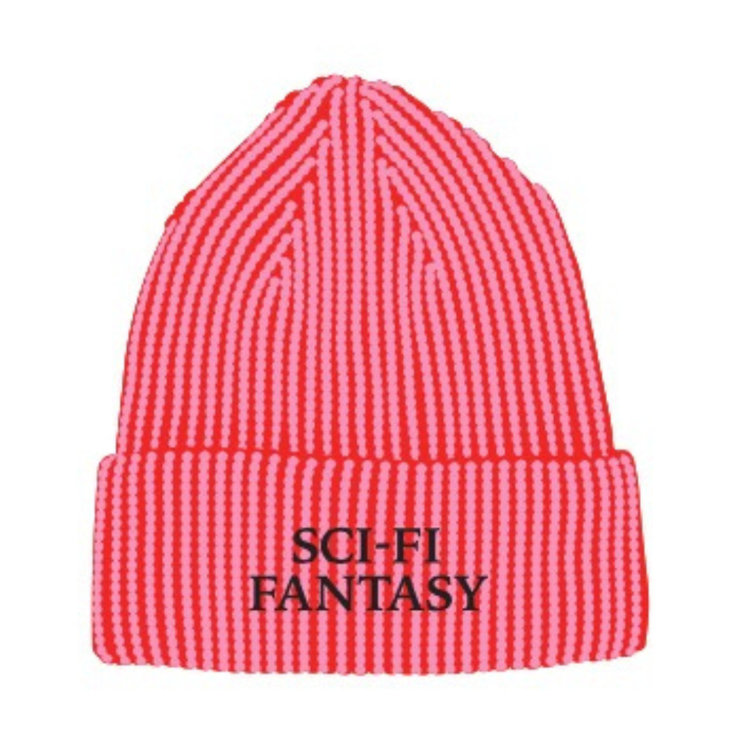 Sci-Fi Fantasy Logo Beanie: Pink/Dark Red