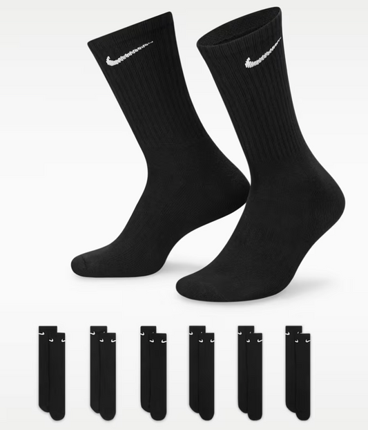 Nike Everyday Cushioned Training Crew Socks: 6 Pair Black