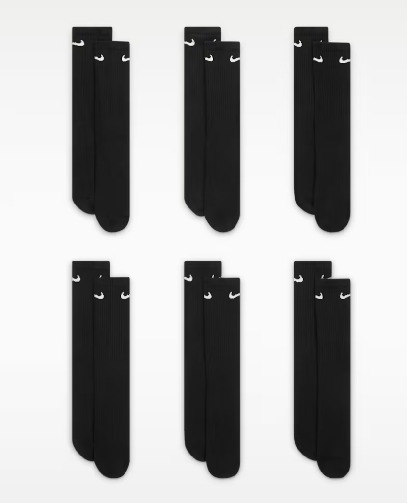 Nike Everyday Cushioned Training Crew Socks: 6 Pair Black