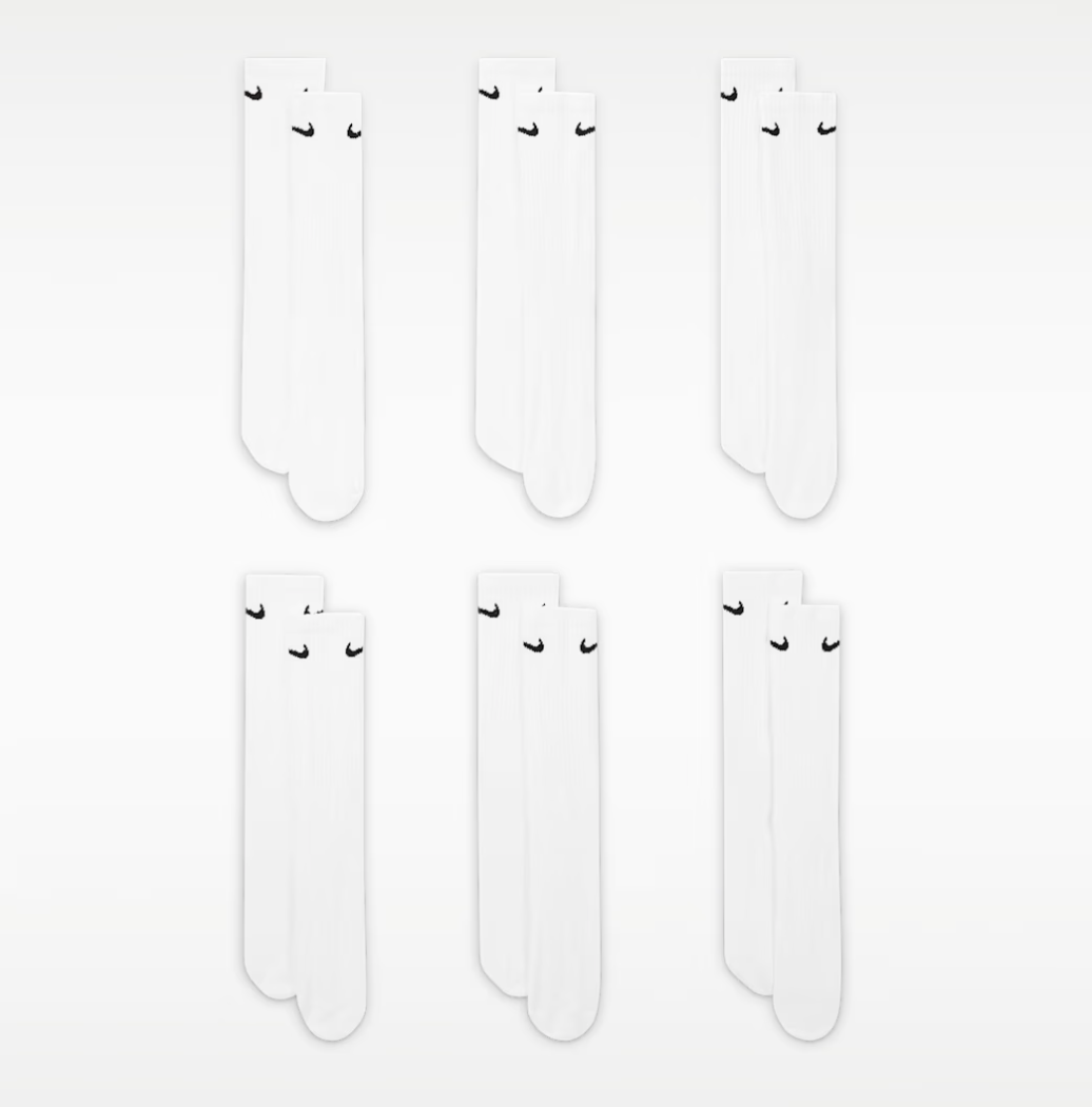Nike Everyday Cushioned Training Crew Socks: 6 Pair White