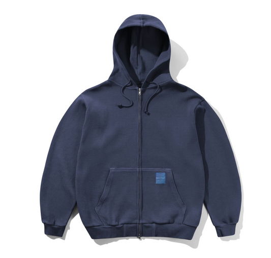Butter Waffle Zip-Thru Hood Navy Overdye