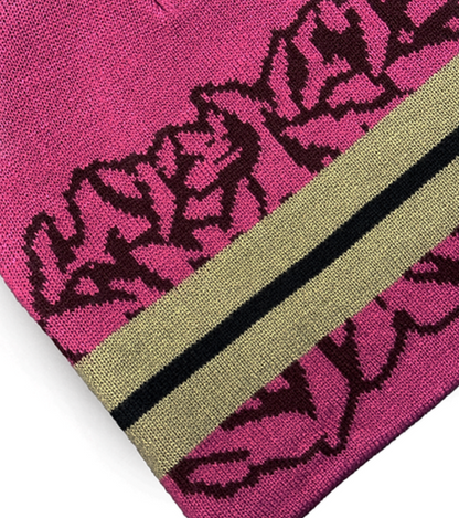 Late Nite Stars Striped Logo Beanie: Pink