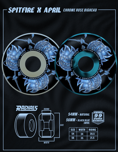Spitfire X April Chrome Rose Bighead Radials F4 99 56MM