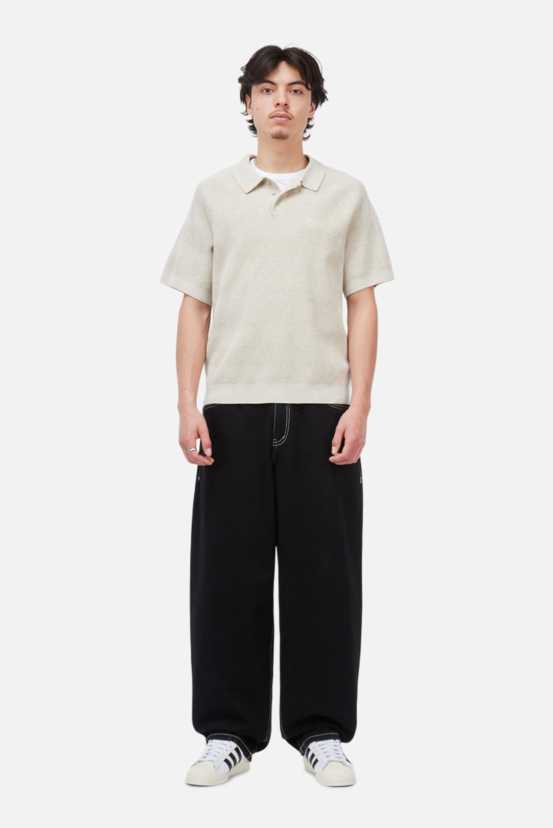 Dime Cable Knit Polo Oatmeal