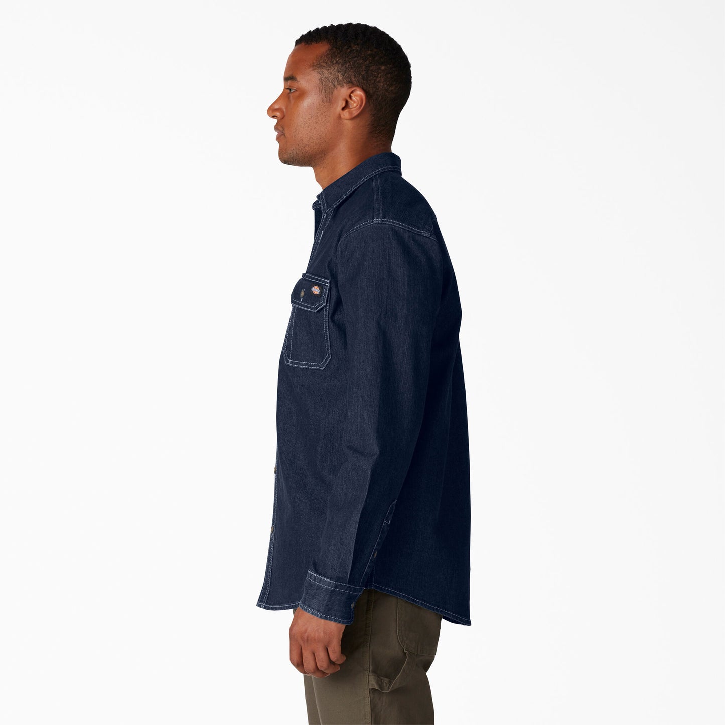 Dickies FLEX Denim Long Sleeve Shirt: Dark Denim Wash