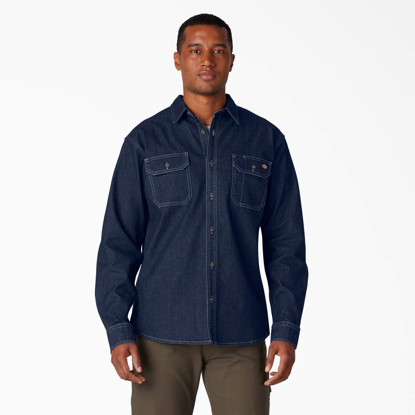 Dickies FLEX Denim Long Sleeve Shirt: Dark Denim Wash