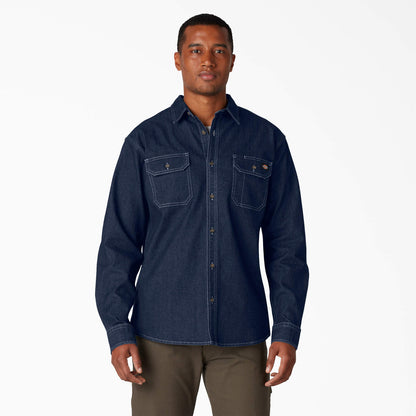 Dickies FLEX Denim Long Sleeve Shirt: Dark Denim Wash